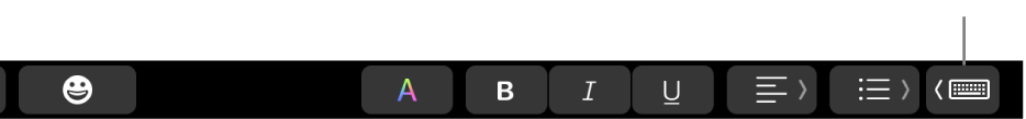 The Touch Bar, with the button to show typing suggestions at the right end.