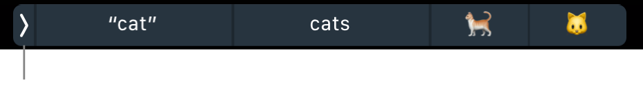 Typing suggestions showing words and emoji, and the button on the left to hide typing suggestions.