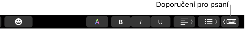 Touch Bar. Vpravo vidíte tlačítko, pomocí nějž lze zapnout zobrazování doporučení při psaní.