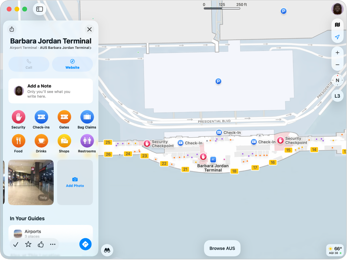 A map showing the inside of the Austin Airport.
