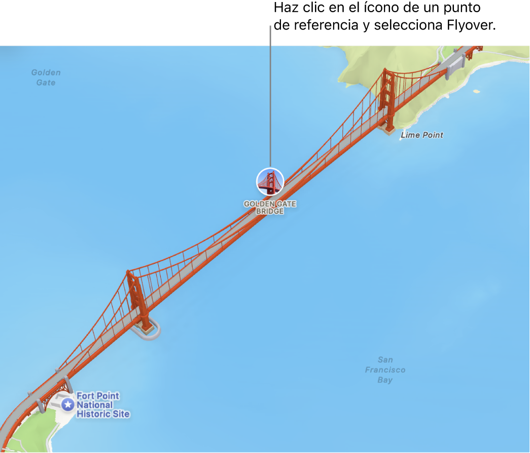 Las ubicaciones marcadas con iconos circulares suelen tener recorridos Flyover.