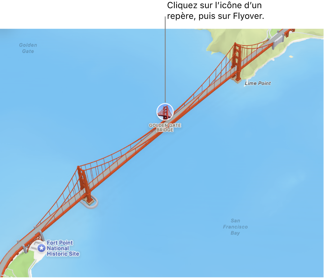 Les emplacements marqués d’icônes cerclés offrent souvent des tours Flyover.
