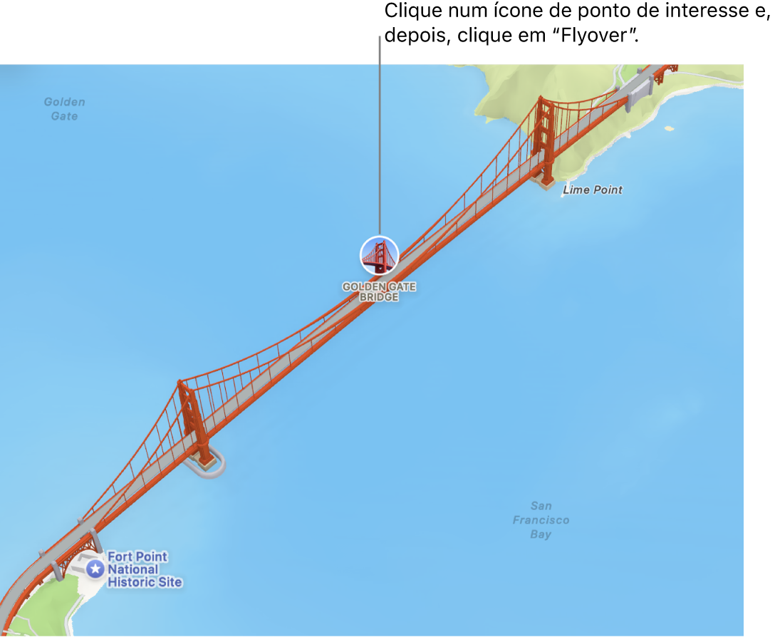 Normalmente, as localizações marcadas com ícones com um círculo têm visitas guiadas com Flyover.