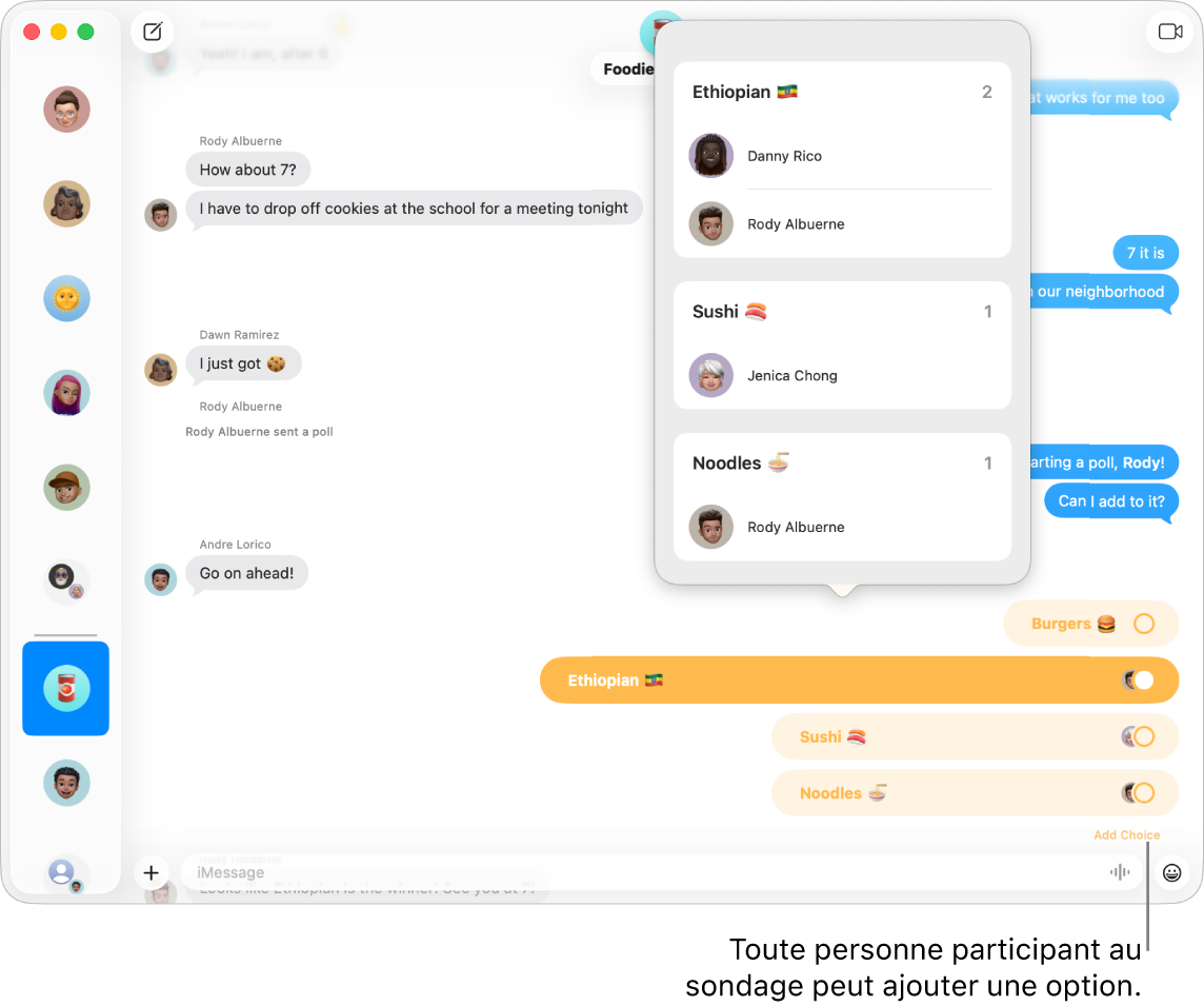 Un sondage dans Messages.