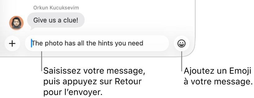 Une transcription dans la fenêtre Messages avec la zone de message affichée au bas de la fenêtre.