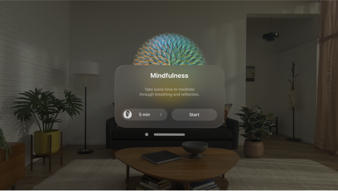 The Mindfulness app on Apple Vision Pro, showing options to start a session.