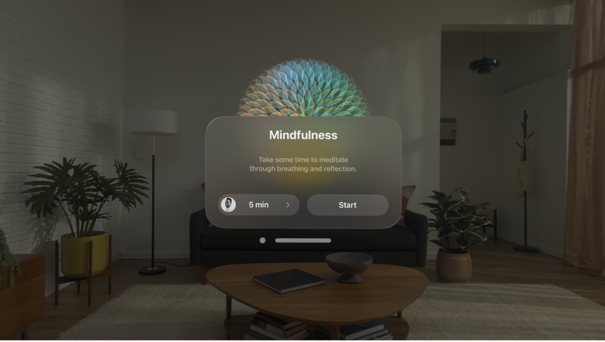 The Mindfulness app on Apple Vision Pro, showing options to start a session.