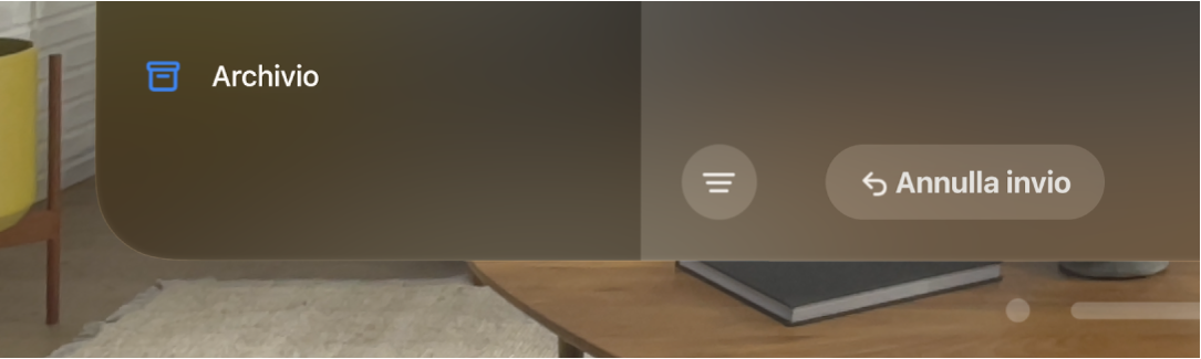 Un primo piano dell’opzione “Annulla invio” nella parte inferiore di una casella di posta nell’app Mail su Apple Vision Pro.