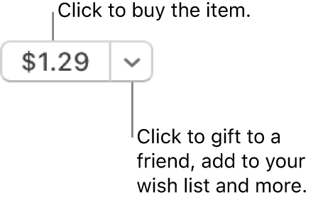 A button displaying a price. Click the price to buy the item. Click the arrow next to the price to gift the item to a friend, add the item to your wish list and more.