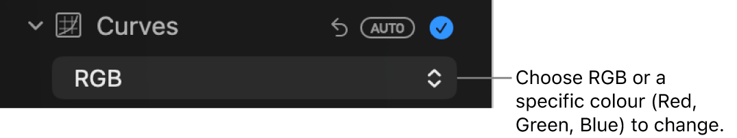 The Curves controls in the Adjust pane, showing RGB selected in the pop-up menu.