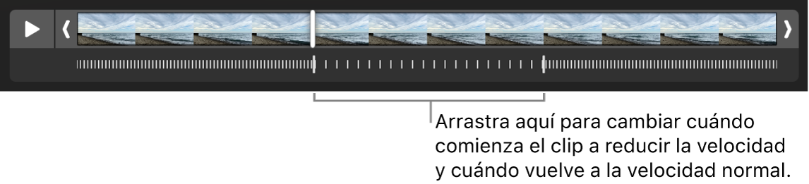 Un video en cámara lenta con manijas que puedes arrastrar para cambiar el momento en el que el video comienza a reducir e incrementar de nuevo su velocidad.
