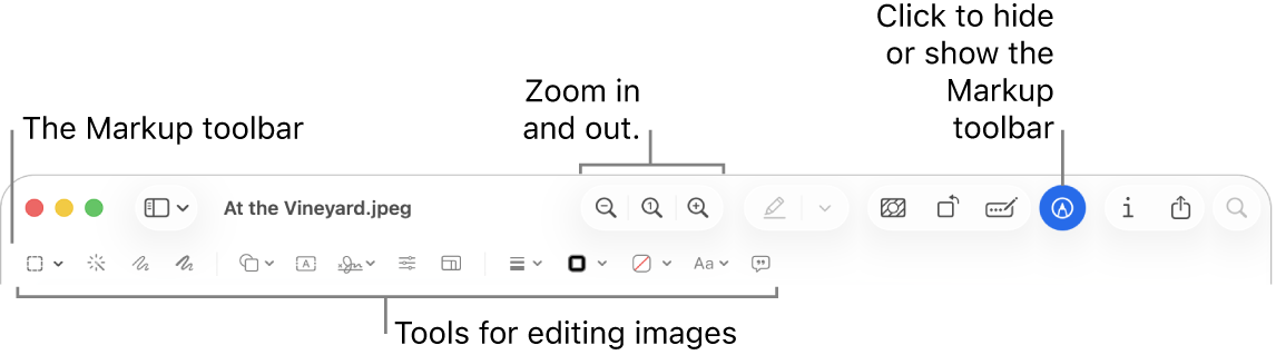 The Markup toolbar for editing images.