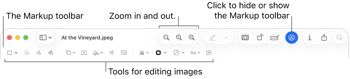 The Markup toolbar for editing images.