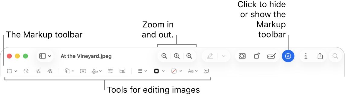 The Markup toolbar for editing images.