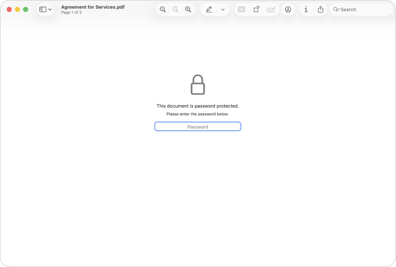 Un fichier PDF protégé par un mot de passe avec une icône de cadenas et un champ de texte permettant de saisir le mot de passe pour ouvrir le fichier.