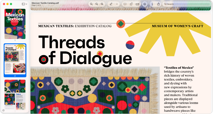 Una finestra di Anteprima che mostra un PDF con le miniature delle pagine a sinistra.