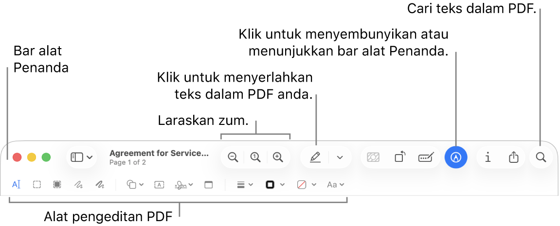 Bar alat Penanda untuk menanda PDF.