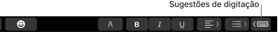 Touch Bar, com o botão para mostrar sugestões de digitação na extremidade direita.