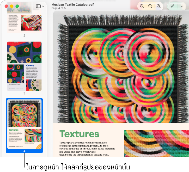 PDF ที่มีรูปย่อถูกแสดงในแถบด้านข้าง