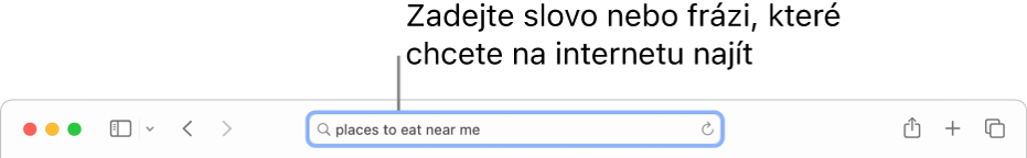 Dynamické vyhledávací pole umístěné uprostřed panelu nástrojů Safari