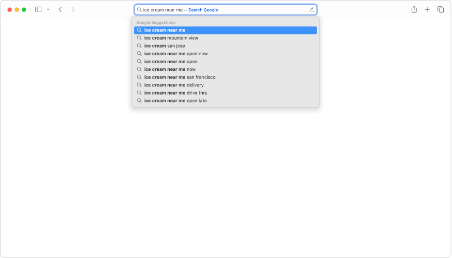 The Safari Smart Search field, where you can enter words and phrases to find information.