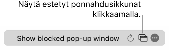 Älykäs hakukenttä, jossa on painike, joka näyttää estetyt ponnahdusikkunat.