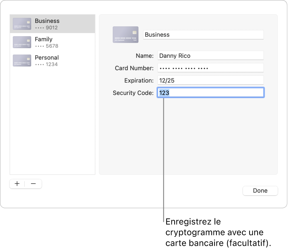 Formulaire d’une carte bancaire comportant des champs permettant de saisir le nom, le numéro de carte, la date d’expiration et le code de sécurité.