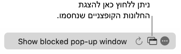 השדה ״חיפוש חכם״ מציג כפתור להצגת החלונות הקופצניים החסומים.