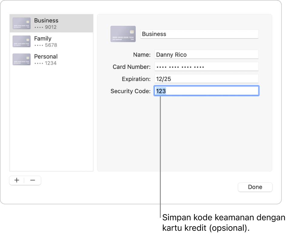 Formulir kartu kredit dengan bidang untuk memasukkan nama, nomor kartu, tanggal kedaluwarsa, dan kode keamanan.