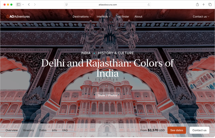 Een Safari-venster met de website van Atlas Obscura.