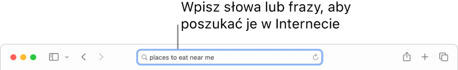 Inteligentne pole wyszukiwania w Safari. Możesz wprowadzać w nim wyrazy i frazy, których chcesz szukać w Internecie.