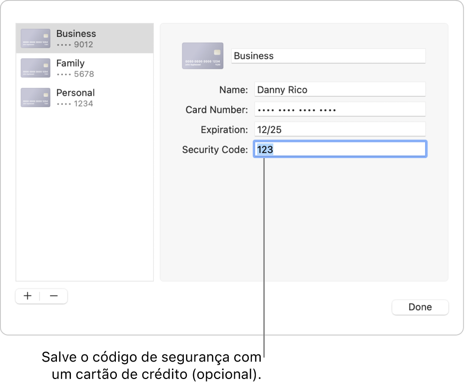 Um formulário de cartão de crédito com campos para inserir o nome, número do cartão, data de validade e código de segurança.