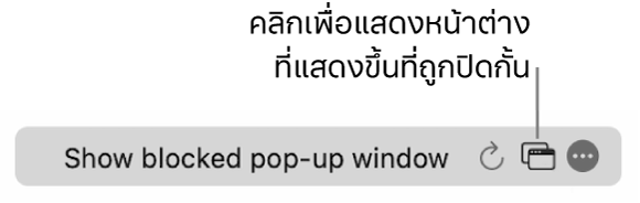 ช่องค้นหาอัจฉริยะที่มีปุ่มเพื่อแสดงหน้าต่างที่แสดงขึ้นที่ถูกปิดกั้น