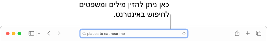 השדה ״חיפוש חכם״ של Safari, שבו ניתן להזין מילים וביטויים כדי לחפש באינטרנט.