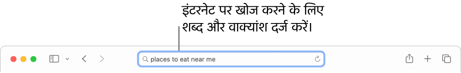Safari स्मार्ट खोज फ़ील्ड जहाँ आप इंटरनेट पर खोज करने के लिए शब्द और वाक्यांश दर्ज कर सकते हैं।
