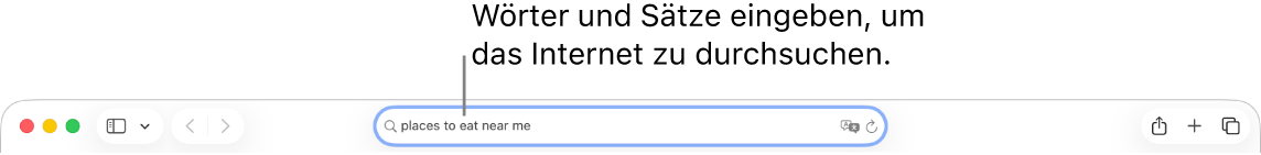 Das intelligente Suchfeld von Safari, in das du Wörter oder Teilsätze eingeben kannst, um im Internet danach zu suchen.