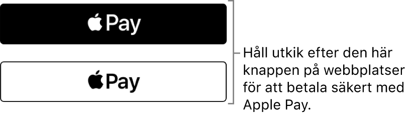 Knappen som visas på webbplatser som tar emot betalningar med Apple Pay.