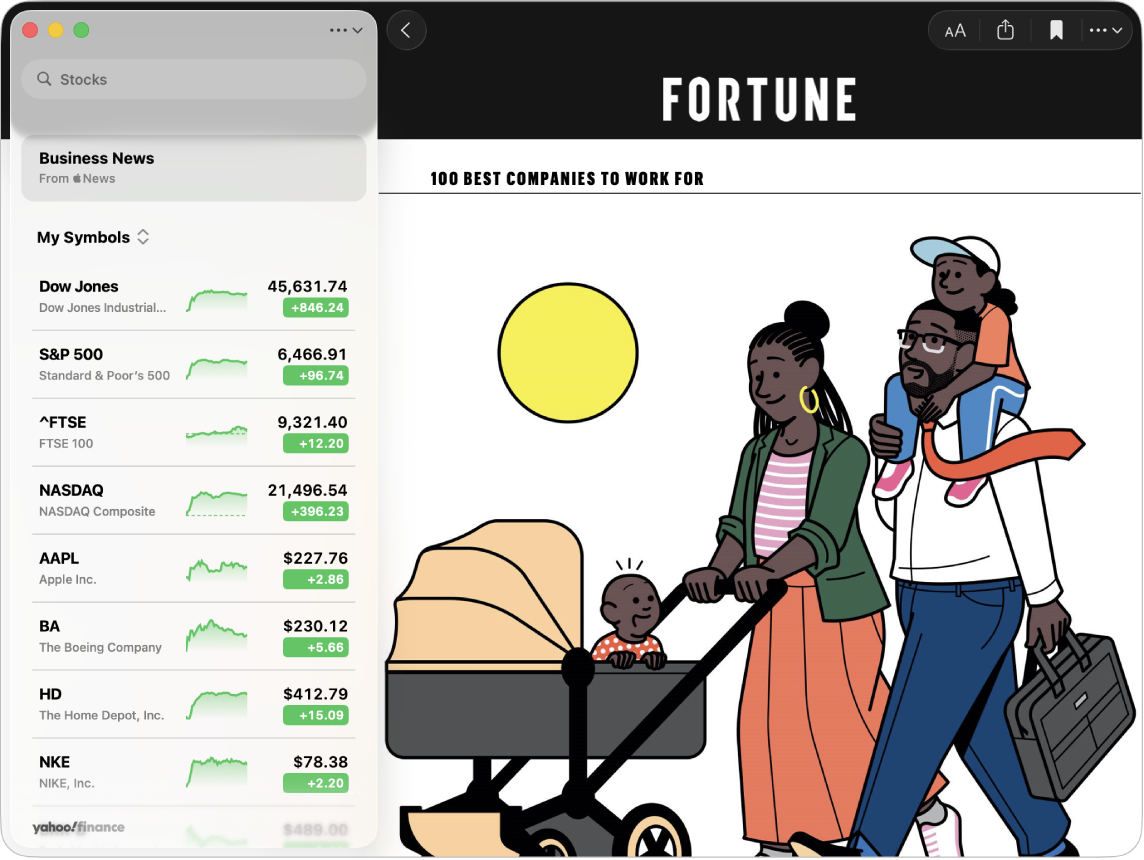 Una finestra dell’app Borsa che mostra un articolo di finanza in primo piano.