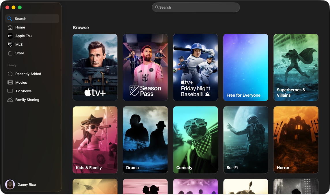 The Apple TV app with Search open.