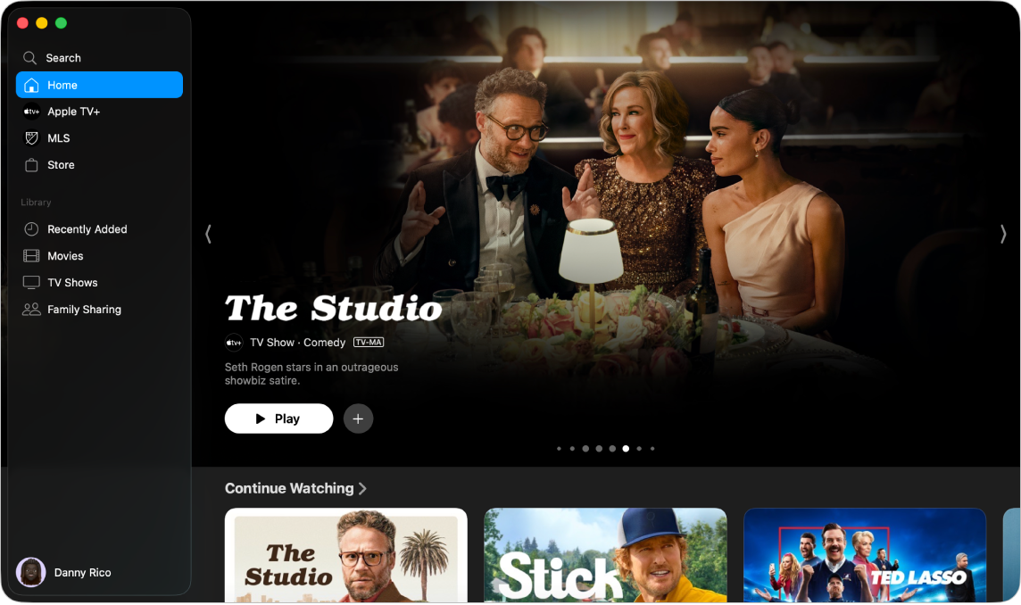 The Apple TV app with Home open.