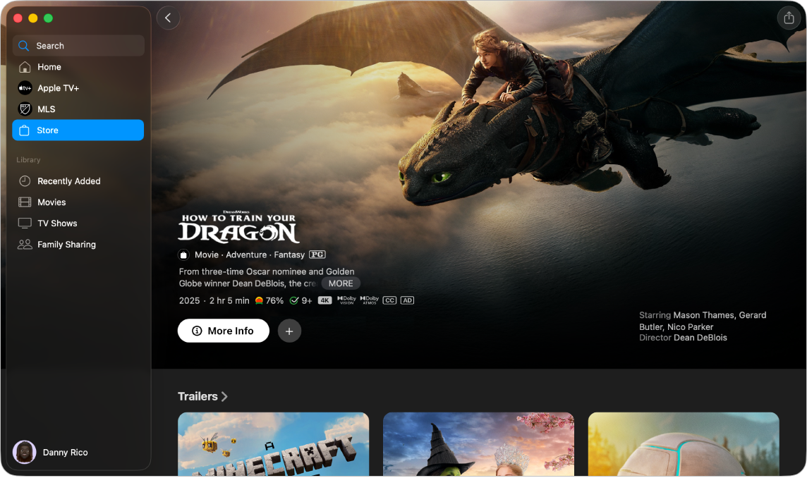 La app Apple TV mostrando la ventana Tienda.