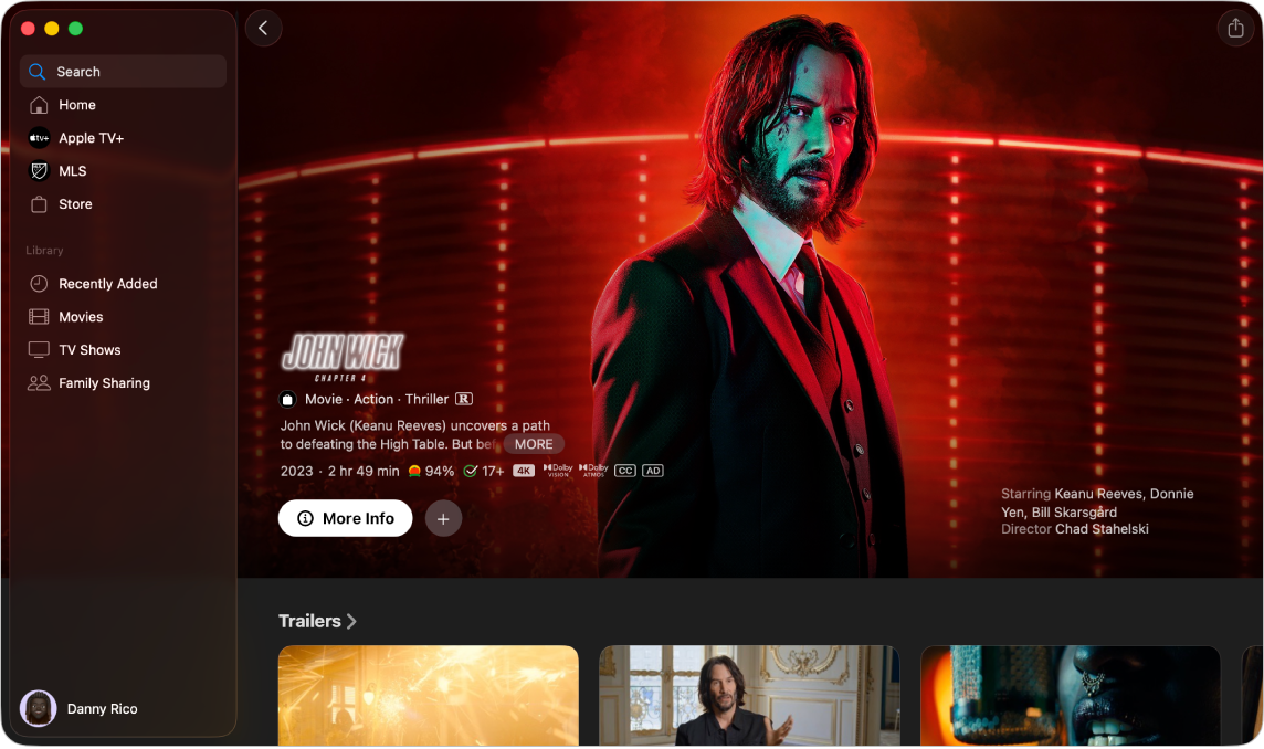 La app Apple TV mostrando más información sobre una película en la tienda.