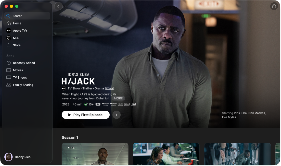 Apple TV-appen visar mer information om ett program i Apple TV+.