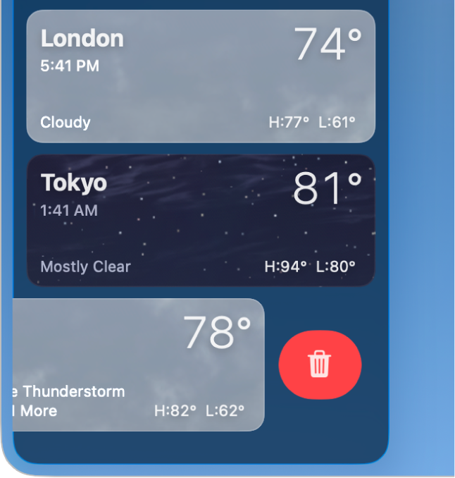 The sidebar showing different locations in a list.