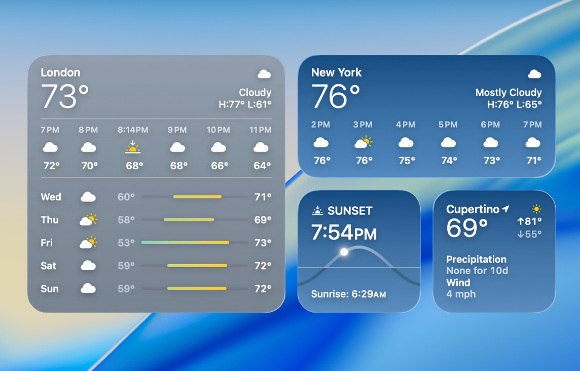 Small, medium, and large Weather widgets.