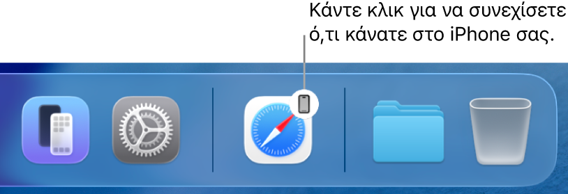 Το εικονίδιο Handoff που είναι ορατό στο Dock σε Mac.