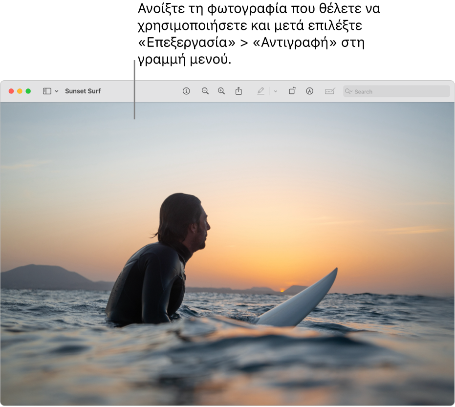 Η εφαρμογή «Προεπισκόπηση» όπου εμφανίζεται μια εικόνα για αντιγραφή.