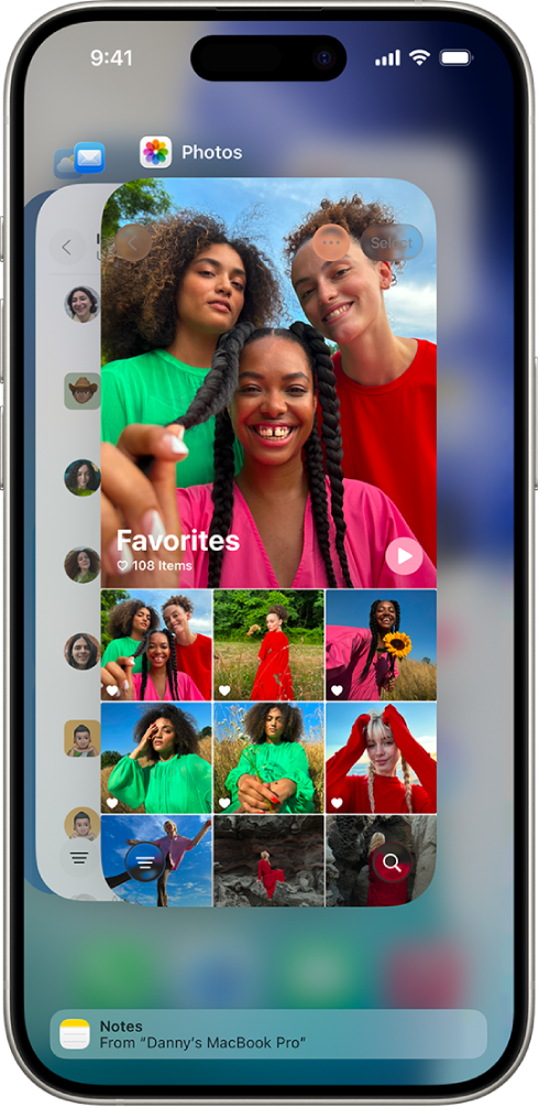 The App Switcher on iPhone showing a handoff notification at the bottom of the screen.