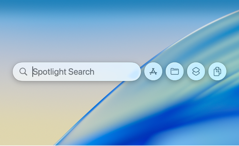A Spotlight search request with results below the search field.