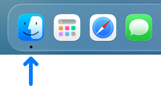 The left side of the Dock; the Finder icon is at the far left.